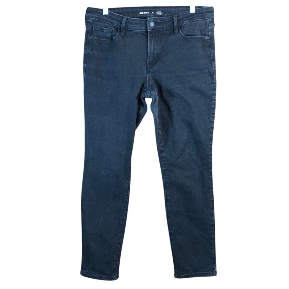 Old Navy Womens Jeans Black Denim Mid Rise Slim Straight Stretch Casual Wear 10